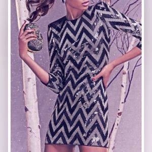 Bebe sequins mini dress with open back chain detail